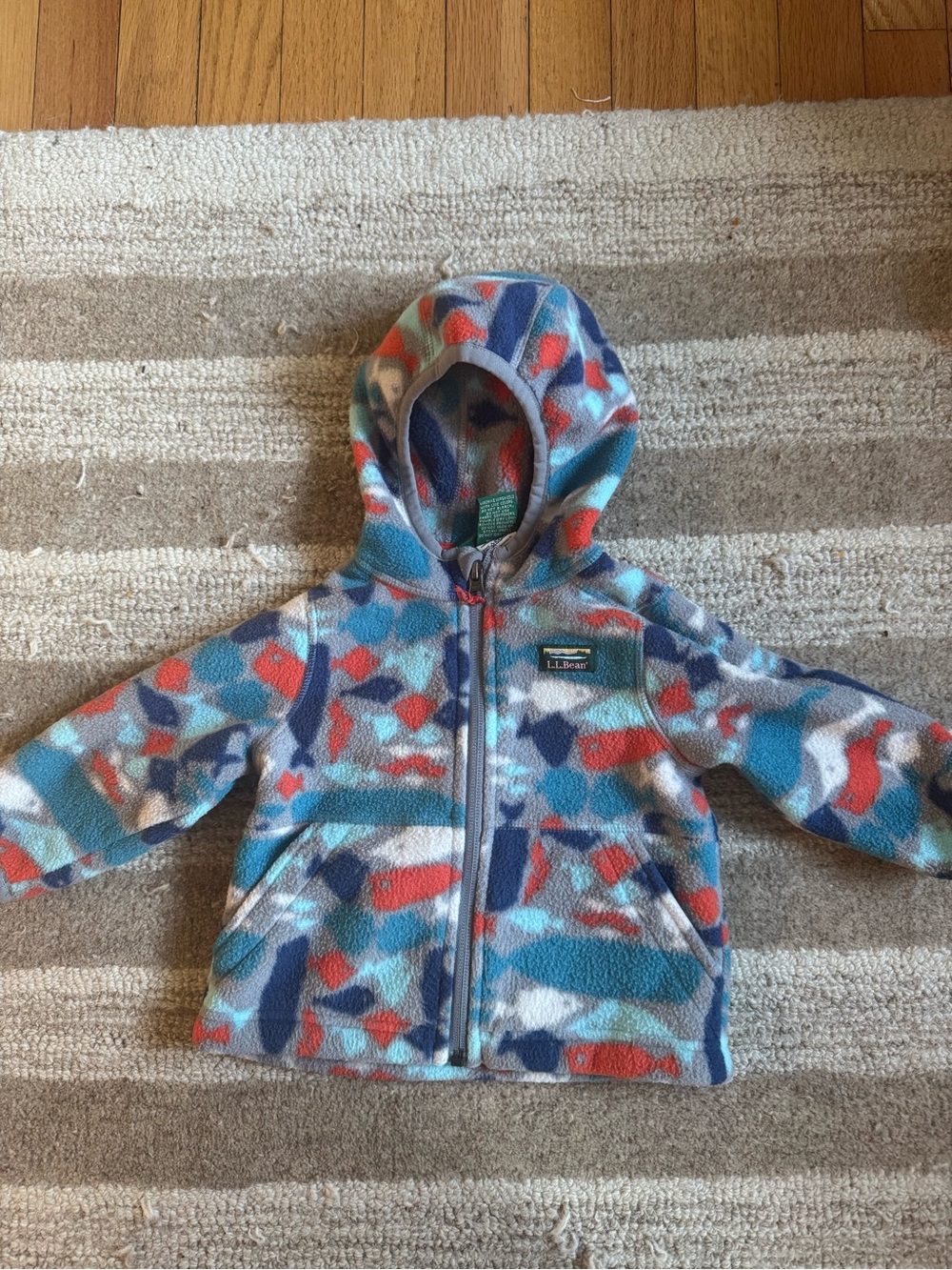 L.L. Bean Kids Hooded Fleece Jacket in Blue, Teal & Red